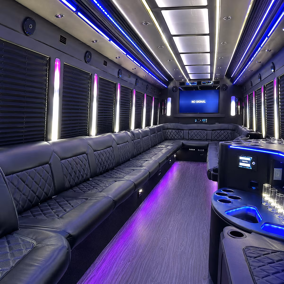 battle creek 30 passenger party bus inside